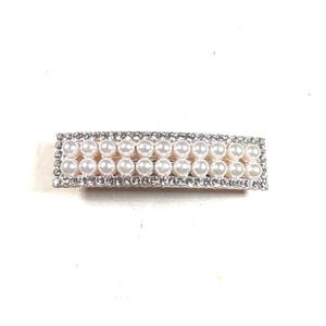 Tension Clip Hair Barrette Faux Pearl Rhinestone Shiny Fancy Party Church